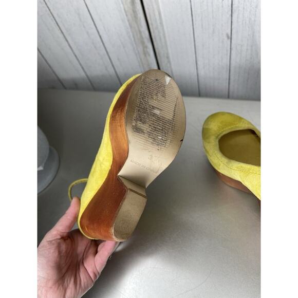 Top Shop Platform Heels Women Suede & Wood Bright Yellow Pin Up Size US 5 - Picture 9 of 10